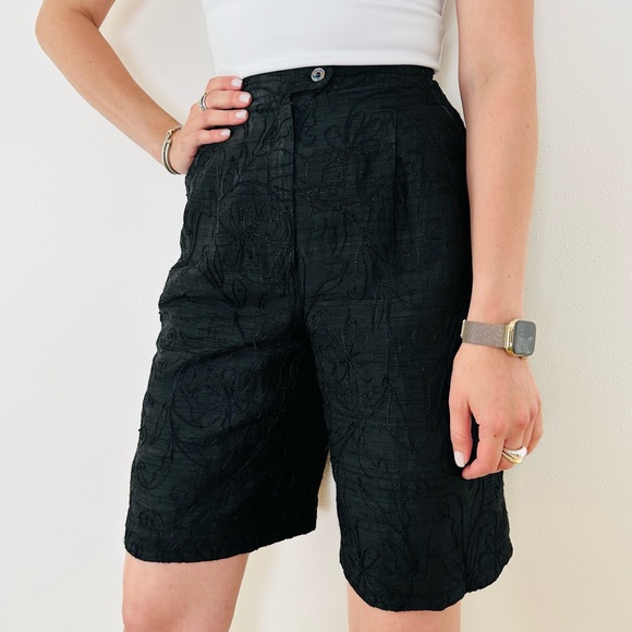 Vintage high waisted embroidered bermuda shorts tailored - Picture 1 of 8